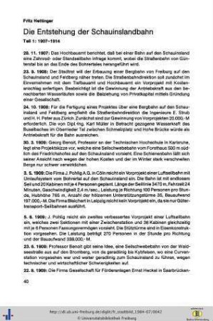 Die Entstehung der Schauinslandbahn