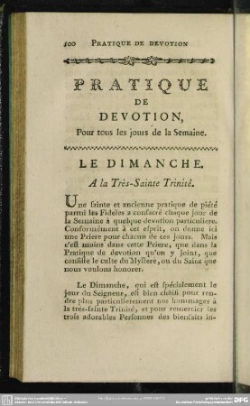 Pratique De Devotion, Pour tous les jours de la Semaine