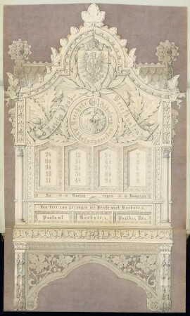 Briefkasten für die Reichspost Monatskonkurrenz Februar 1877: Aufriss Vorderansicht 1:1