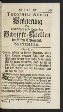 Theophili Amelii Erörterung Der ... Schrifft-Stellen im Alten Testament. September.