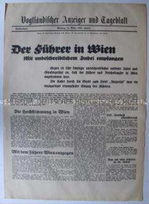 Sonderausgabe der regionalen Tageszeitung "Vogtländischer Anzeiger" zum "Anschluss" Österreichs