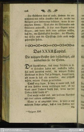 Das XXXII.Capitel. Die witzigen Geister sind beschuldiget, als verderbten sie die Sitten