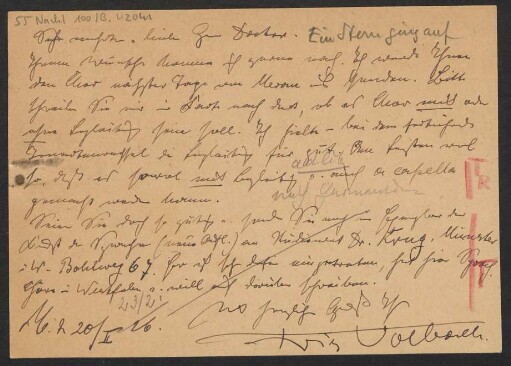 Brief an B. Schott's Söhne : 20.02.1926