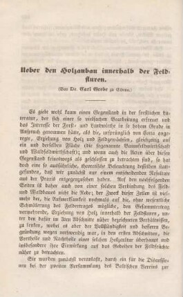 Ueber den Holzanbau innerhalb der Feldfluren.