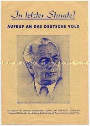 Sonderdruck der Rundfunkansprache von Pieck gegen den Generalvertrag