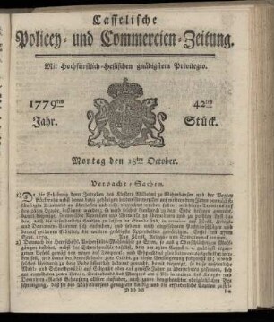 42tes Stueck, Montag den 18ten October. 1779