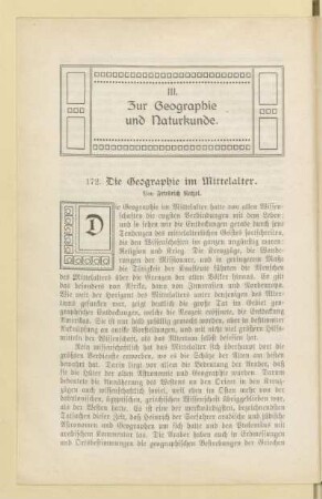III. Zur Geographie und Naturkunde