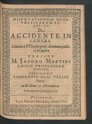Disputationum Metaphysicarum Vigesima De Accidente In Genere