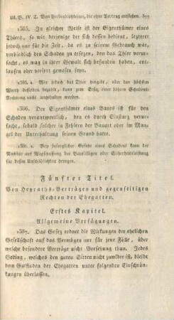 Fünfter Titel. Von Heyraths-Verträgen und gegenseitigen Rechten der Ehegatten