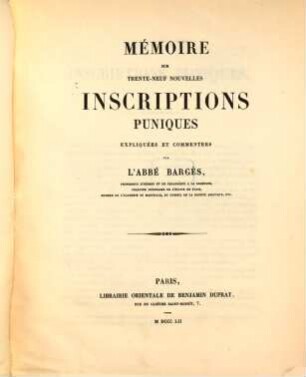 Mémoire sur trente- neuf nouvelles inscriptions Puniques