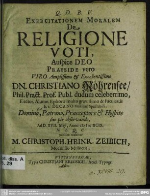 Exercitatio moralis: De religione voti