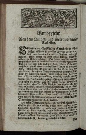 Vorbericht Von dem Innhalt und Gebrauch dieser Tabellen.