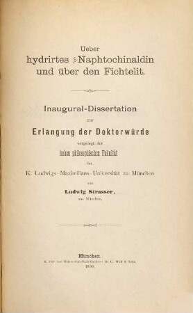 Ueber hydrirtes β-Naphtochinaldin und über den Fichtelit