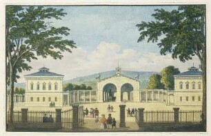 Dresdener Bahnhof. Radierung, koloriert; 124 x 224 mm, um 1845