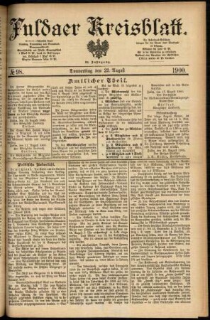 Erste Ausgabe vom Donnerstag, den 23. August 1900.