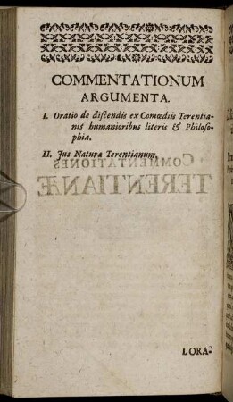 Commentationum Argumenta.