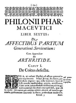 Liber Sextus: De Affectibus Partium Generationi Servientium [...]