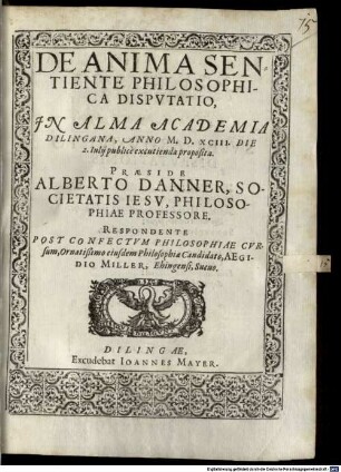 De Anima Sentiente Philosophica Dispvtatio