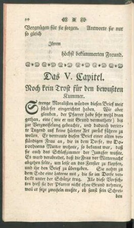 Das V. Capitel. Noch kein Trost für den bewußten Kummer.