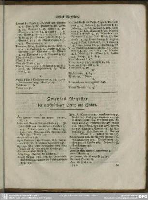 Zweytes Register der merkwürdigen Oerter und Sachen