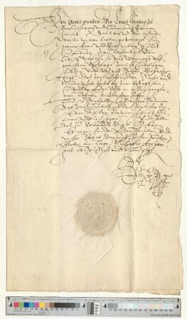 Herzog Ernst II. zu Braunschweig-Lüneburg quittiert dem Lüneburger Stadtrat den Empfang von 2000 Gulden lübisch Jahrespension zustehend aus dem Vertrag von 1562. Eigenhändige Unterschrift.