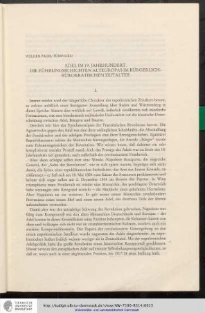Volker Press: Adel im 19. Jahrhundert. Die Führungsschichten Alteuropas im bügerlichbürokratischen Zeitalter