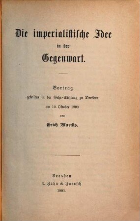 Die imperialistische Idee in der Gegenwart