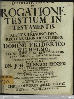 Disputatio Iuridica De Rogatione Testium In Testamentis