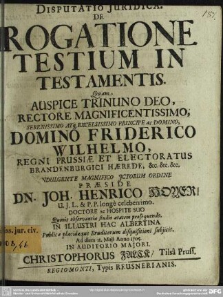 Disputatio Iuridica De Rogatione Testium In Testamentis