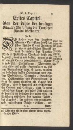 Erstes Capitel. Von der Lehre der heutigen Staats-Verfassung des Teutschen Reichs überhaupt
