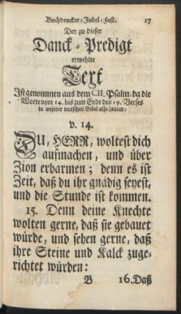Der zu dieser Danck-Predigt erwehlte Text