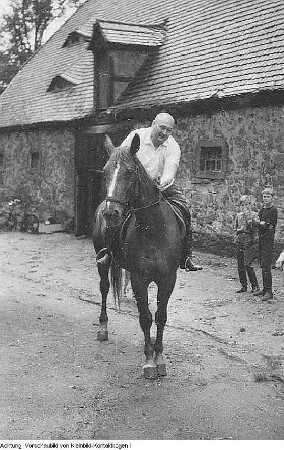 Dresden, Pillnitz, Alte Schäferei. Schauspieler Rolf Hoppe beim Reittraining, 1966