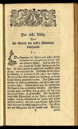 Der erste Absaz. Von der Gestalt der ersten Gemeinen überhaupt.