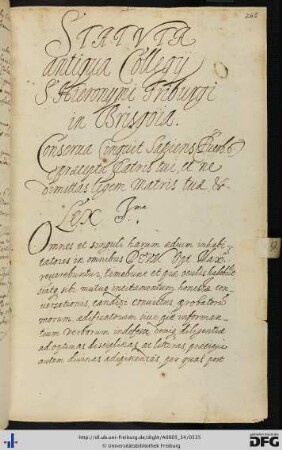 [fol. 265] Statuta antiqua Collegii Sancti Hieronymi