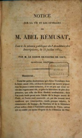 Notice sur la vie et les ouvrages de M. Abel Rémusat
