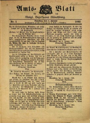 Amts-Blatt für das Bezirksamt Münchberg. 1895