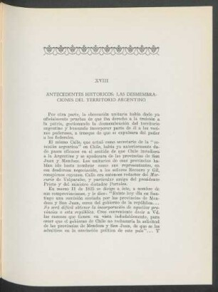 XVIII - Antecedentes históricos: las desmembraciones de territorio argentino