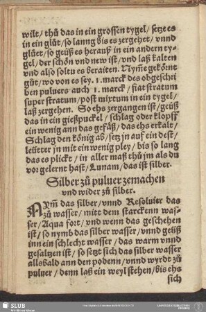 Silber zu pulver zemachen und wider zu silber