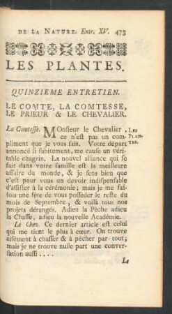 Quinzieme entretien. Les Plantes.