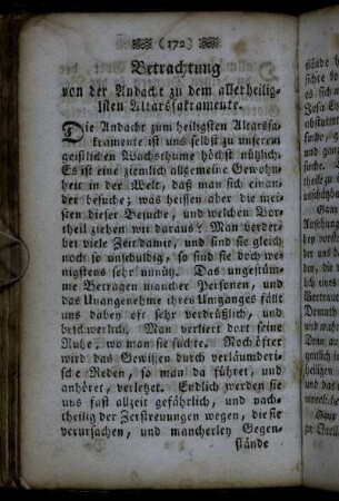 Betrachtung von der Andacht zu dem allerheiligsten Altarssakramente. - [Tagzeiten von der unbefleckten Empfängniß Mariä.]