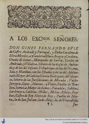 A los excellentissimos Señores.