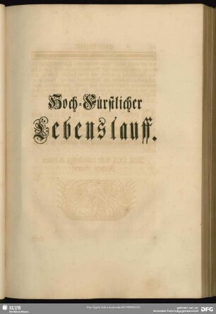 Hoch-Fürstlicher Lebenslauff
