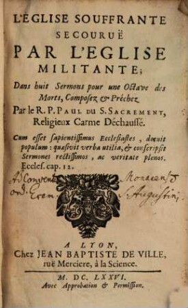 L' eglise souffrante secouruë par l'eglise militante