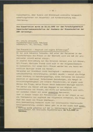 Zum Frauenbild : Anspruch und eigene Erfahrungen