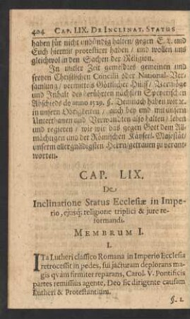 Cap. LIX. De Inclinatione Status Ecclesiae in Imperio, ejusq[ue] religione triplici & jure reformandi.
