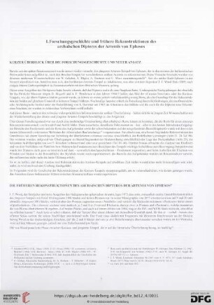 I. Forschungsgeschichte und frühere Rekonstruktionen des archaischen Dipteros der Artemis von Ephesos
