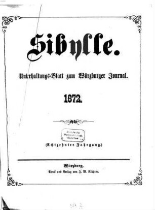 Sibylle : Unterhaltungsblatt zum Würzburger Journal. 1872