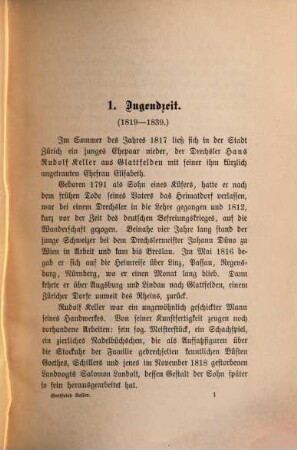 Gottfried Kellers Leben : seine Briefe und Tagebücher, 1. 1819 - 1850