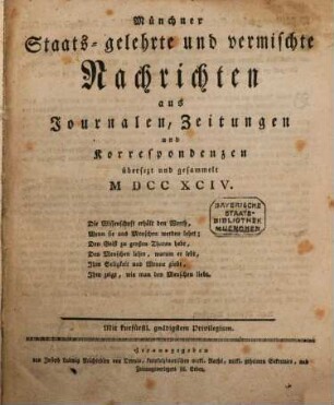 Kurfürstlich gnädigst privilegirte Münchner-Zeitung. 1794, 1 - 6