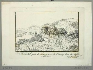 Die Ruine und die Stadt Wehlen an der Elbe von Osten